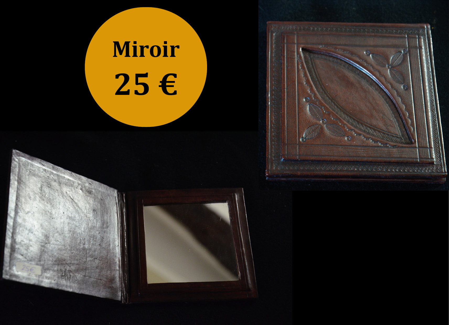 Miroir cuir sculté